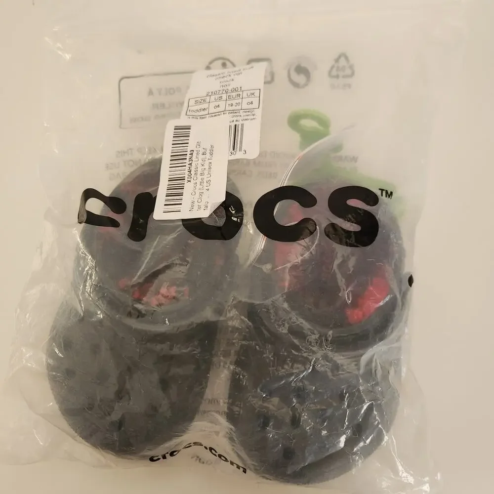 Crocs Kids Classic Lined Clog, Buffalo Plaid/Black/Varsity Red 1, 4 Toddler
